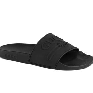Gucci Logo Slide Sandal Flats Shoes 38 8 Black